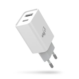 Carregador-de-Parede-ELG-Universal-W124C-1-Porta-USB-Tipo-C-e-1-Porta-USB-A-2.1A
